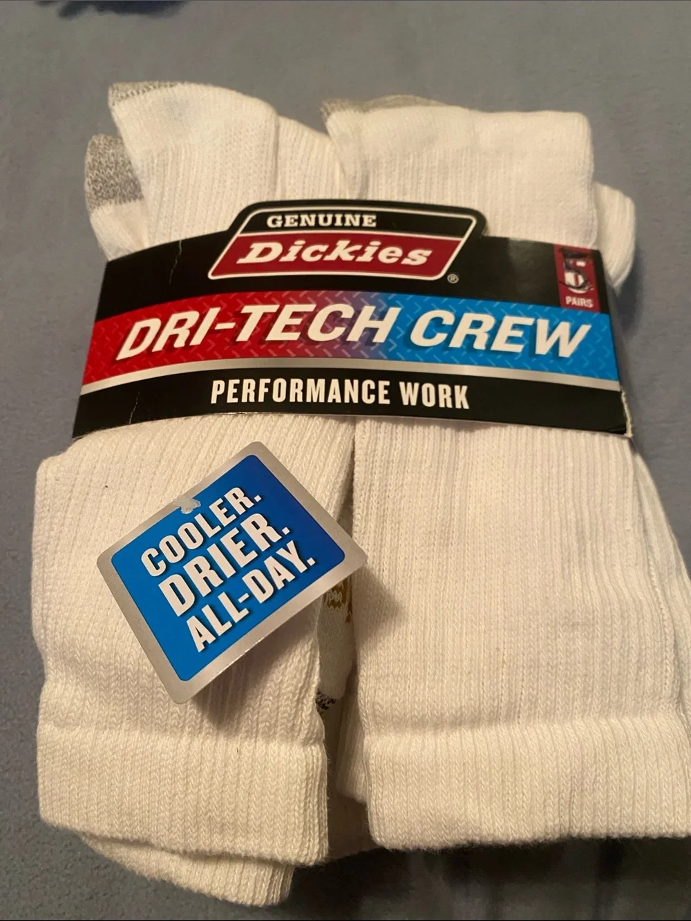 Dickies White Dri-Tech Crew Athletic Work Socks - 5 Pack